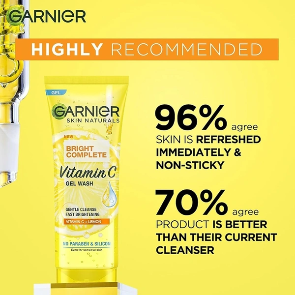 Garnier   Garnier Skin Naturals Bright Complete Vitamin C Face Wash - Vitamin C Face Wash For Brighter and Glowing Skin - Daily Cleanser Suitable For all Skin Types, 150g - 150g, Green