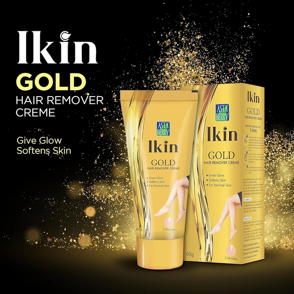Cipla Health Ikin Gold Hair Remover Cream For Normal Skin - Bikini Hair Removal Cream For Women & Girls - 30g, Gold