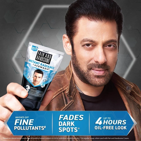 Emami Fair and Handsome Instant Radiance Face Wash | Pro-Peptide | Instant Radiance| Washes of Fine Pollutants | Cooling Freshness | - 100g, White