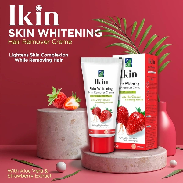 Cipla Health Ikin Skin Brightening Hair Remover Cream For All Skin - Bikini Hair Removal Cream For Women & Girls - 60g, Strawberry