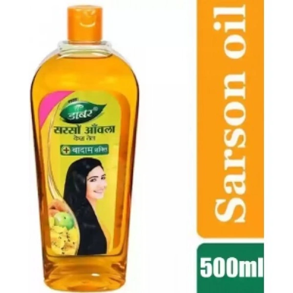 Dabur DABUR Sarson Amla Hair Oil 500 Ml|Strengthen The Hair Follicles|Reduces Friziness|Conditions Dry & Damaged Hair - 500 ml, Yellow