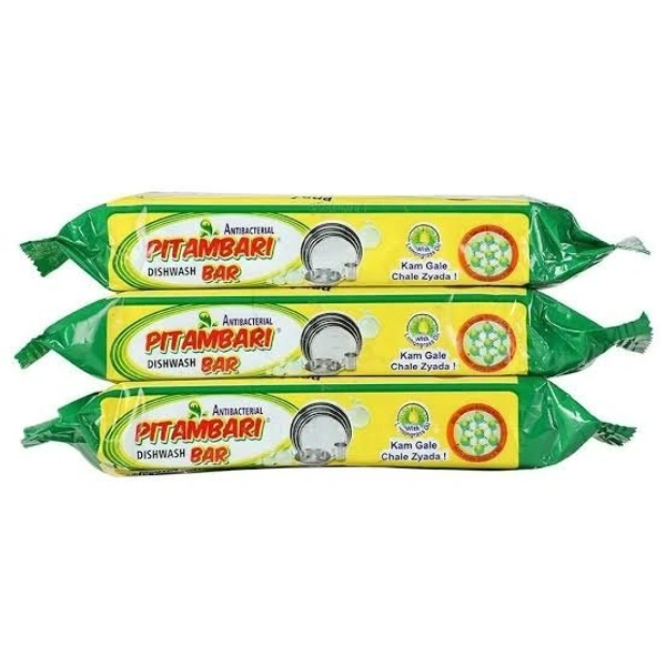 Pitambari Dishwash Bar 200Gm Set of 3 | Dish Cleaning Bar with Goodness of Lime | Removes Tough stains and Malodour | With the Power of Active Boosters - 200g Each Bar, Green