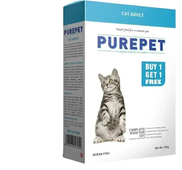 Purepet Ocean Fish Adult Dry Cat Food 250g - 250g, Blue