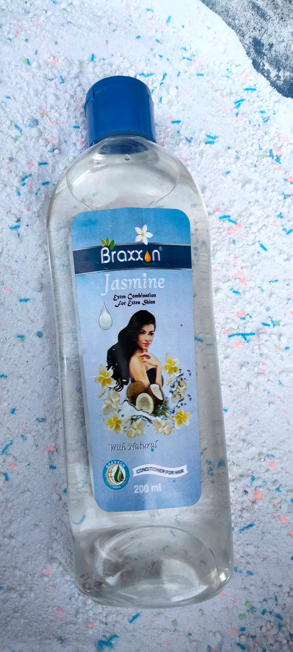 Braxxon Coconut Jasmine Hair Oil with Vitamin E 200ml For Super Shiny & Longer Hair, Non-Sticky Formula, Infused with Jasmine & Coconut | Nourishes & Softens Hair | Dermatologically Tested - 200 ml, White