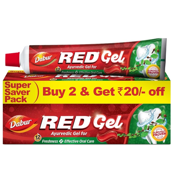 Colgate Dabur Red Gel Ayurvedic Toothpaste - 300g (150g x 2, Pack of 2) | Reduction in Bad Breath, Plaque & Gingivitis | Freshness with Protection | For Healthy Gums & Effective Dental Care - 300 g, Red
