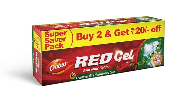 Colgate Dabur Red Gel Ayurvedic Toothpaste - 300g (150g x 2, Pack of 2) | Reduction in Bad Breath, Plaque & Gingivitis | Freshness with Protection | For Healthy Gums & Effective Dental Care - 300 g, Red