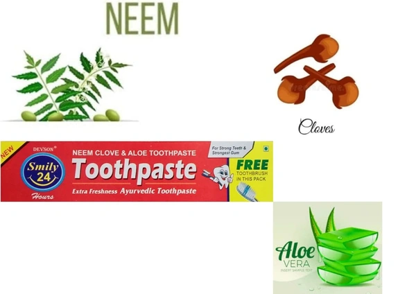 Toothpest DEVSON Smily 24 Neem Clove & Aloe Ayurvedic Toothpaste With Free Toothbrush  -170g - 170g, White