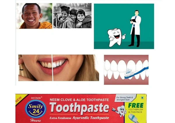 Toothpest DEVSON Smily 24 Neem Clove & Aloe Ayurvedic Toothpaste With Free Toothbrush  -170g - 170g, White