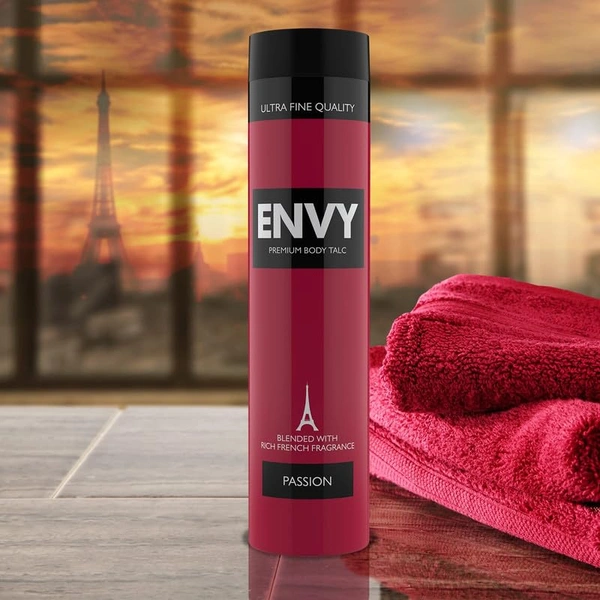 ENVY Passion Talc - 300g | Scented Talcum Powder|Blended with rich french Fragrance For Men Pack of 1 - 300 g, Red