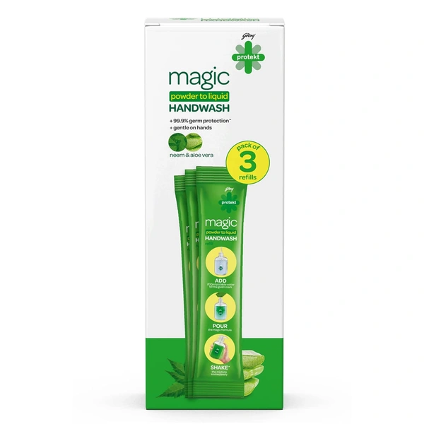 Godrej Protekt magic Powder-to-Liquid Handwash - 3 Refills | 27g (makes 200ml per refill) - 200 Per Ml, Forest Green