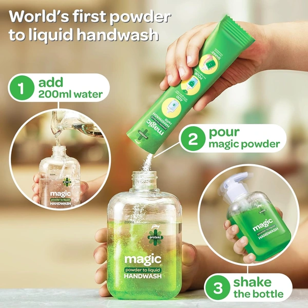 Godrej Protekt magic Powder-to-Liquid Handwash - 3 Refills | 27g (makes 200ml per refill) - 200 Per Ml, Forest Green