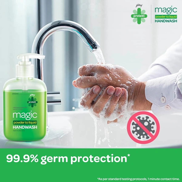 Godrej Protekt magic Powder-to-Liquid Handwash - 3 Refills | 27g (makes 200ml per refill) - 200 Per Ml, Forest Green