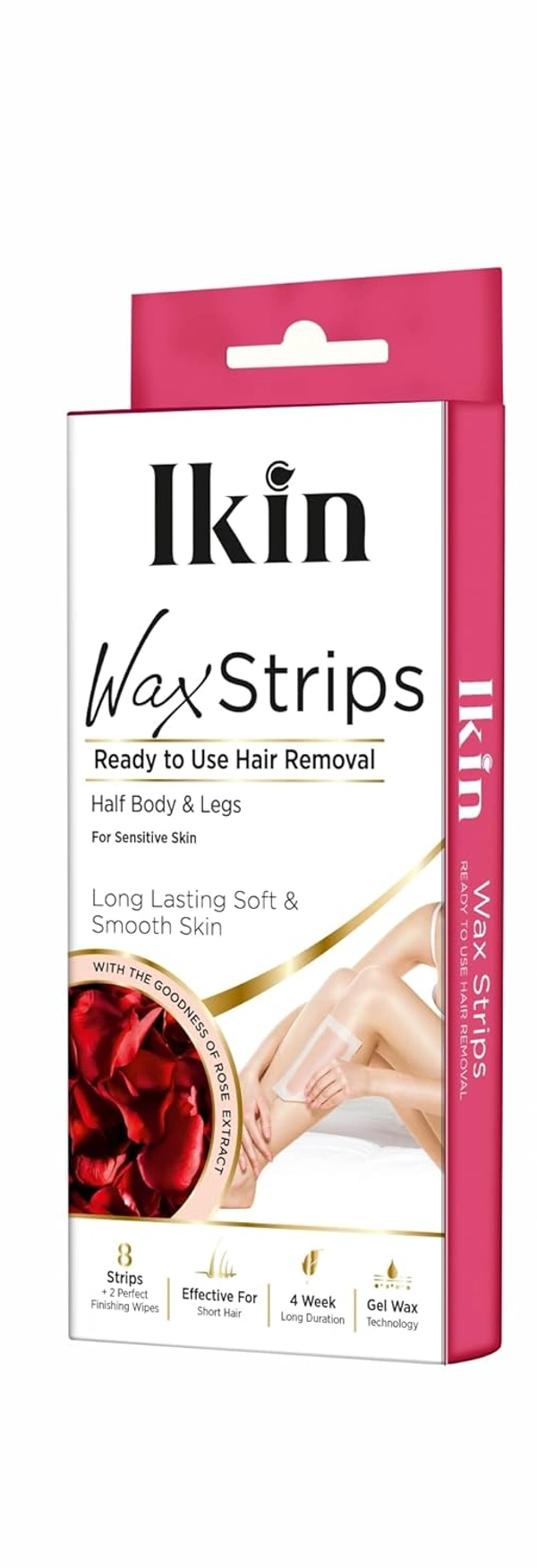 Cipla Health Ikin Instant Wax Strip with Rose Extract For Sensitive Skin - 8 strips | Long Lasting Soft & Smooth Skin | Upto 4 Weeks of Smoothness | With 2 Perfect Wet Wipes - 8 Strips, Rose