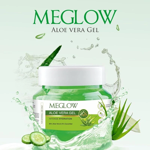 Meglow by Leeford | Aloe Vera Gel for Intense Hydration | Get Soft, Smooth & Nourished Skin | Pure Aloe Vera Gel with Cucumber Extracts | Naturally Hydrating & Skin Moisturizing Gel 100g - 100 g, Green