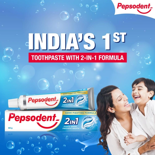 Pepsodent 2-in-1 Toothpaste 80G ||First in India Paste + Gel formula || Helps prevent cavity + Freshens breath_150G - 150 g, Blue