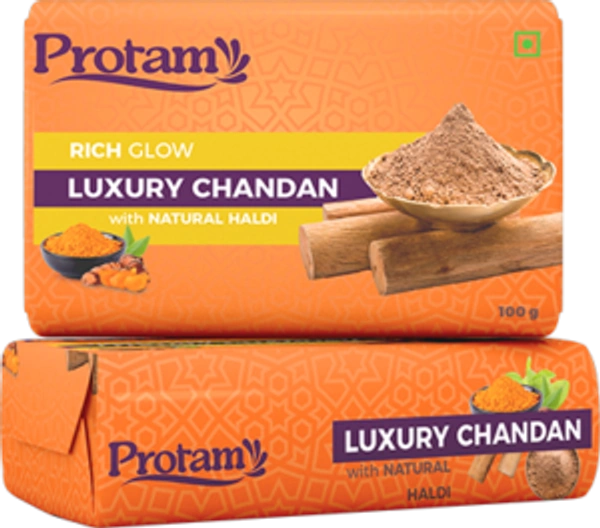 Protam Soap Luxury Chandan - Enhanced Skin Care Soap with Haldi 5 Pc - 100 Each ( 5 pc ), Orange