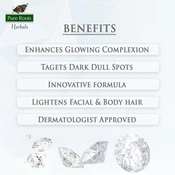 Pure Roots Big 250g Diamond Bleach Cream Face with Skin Whitening for Women (250gm) | Fast Acting Formulated for Enhances Radiances, Remove Tan & Dead Skin Cell | Ideal for All Skin Types - 250 g, Diamond