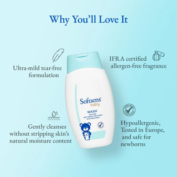 Softsens Baby TEAR FREE Baby Wash with natural milk cream & shea butter 200ml - 200 ml, White