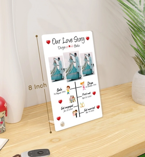 Kraftify Personalised 3 Photos trending Our Love Story Date, Name Photo Frame For Anniversary, Wedding, Valentine day, Love Personalized Collage Gift