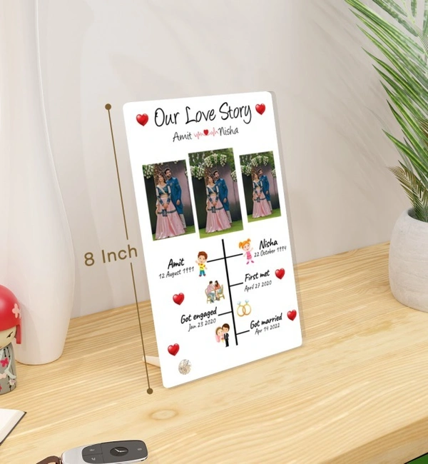 Kraftify Personalised 3 Photos trending Our Love Story Date, Name Photo Frame For Anniversary, Wedding, Valentine day, Love Personalized Collage Gift