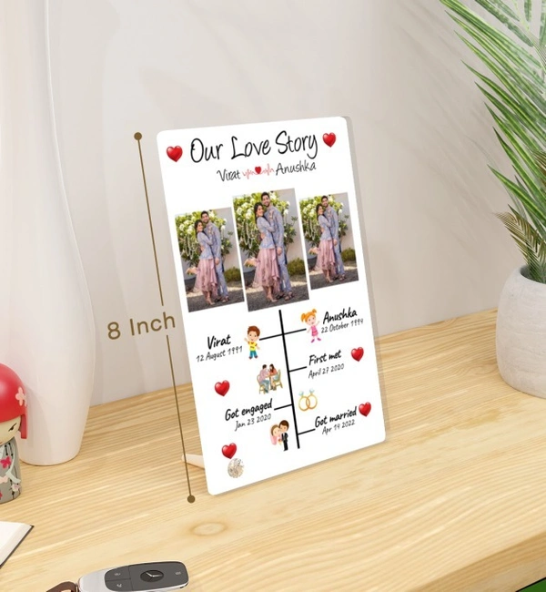 Kraftify Personalised 3 Photos trending Our Love Story Date, Name Photo Frame For Anniversary, Wedding, Valentine day, Love Personalized Collage Gift