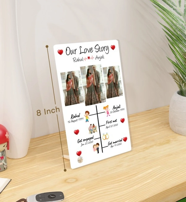 Kraftify Personalised 3 Photos trending Our Love Story Date, Name Photo Frame For Anniversary, Wedding, Valentine day, Love Personalized Collage Gift