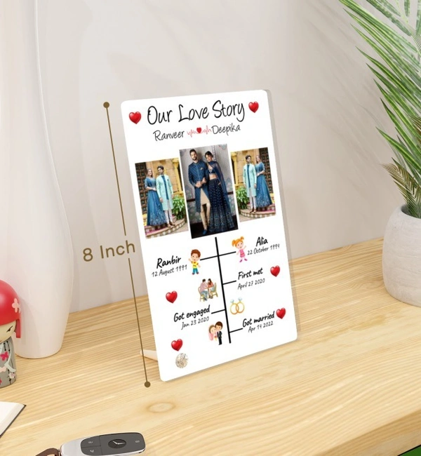 Kraftify Personalised 3 Photos trending Our Love Story Date, Name Photo Frame For Anniversary, Wedding, Valentine day, Love Personalized Collage Gift