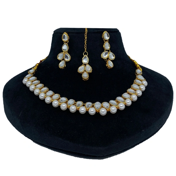 Kraftify White Kundan Stylish Necklace Set for Women Wedding Traditional Jewellery Set with Earring and Mangteeka for Women and Girls.