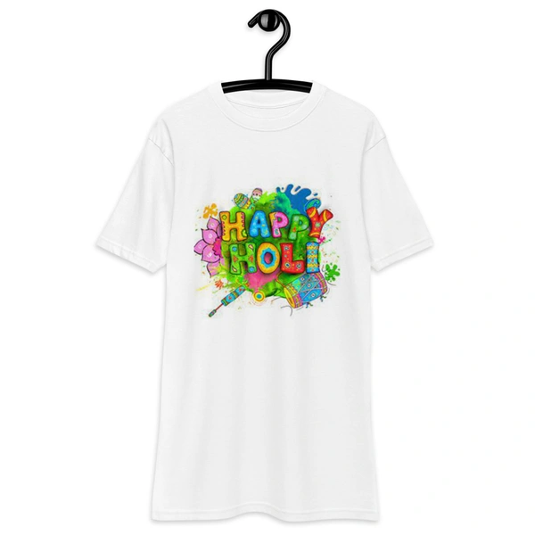 Kraftify Holi Festival Theam Printed White Unisex T-Shirt - Dri-fit for Men, Women & Kids.