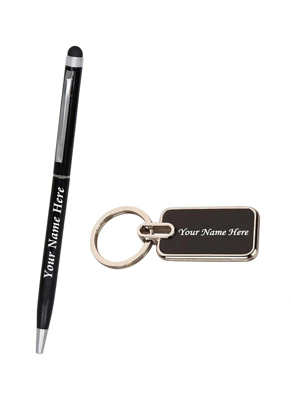Kraftify Personalized Pen and Keychain Combo with Name Printed (Engraved) on Both for Gifting 