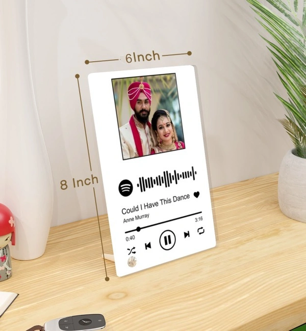 Kraftify Customized Photo And Tabletop Song Glass Spotify Plaque With Wooden Stand|Personalized Rectangular Photo Music Frame With Scannable Code|Gift|Birthday|Anniversary.
