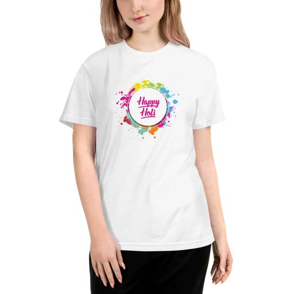 Kraftify Holi Festival Theam Printed White Unisex T-Shirt - Dri-fit for Men, Women & Kids.