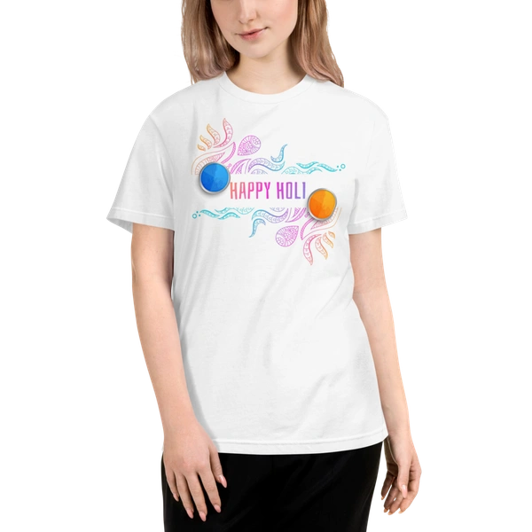 Kraftify Holi Festival Theam Printed White Unisex T-Shirt - Dri-fit for Men, Women & Kids.