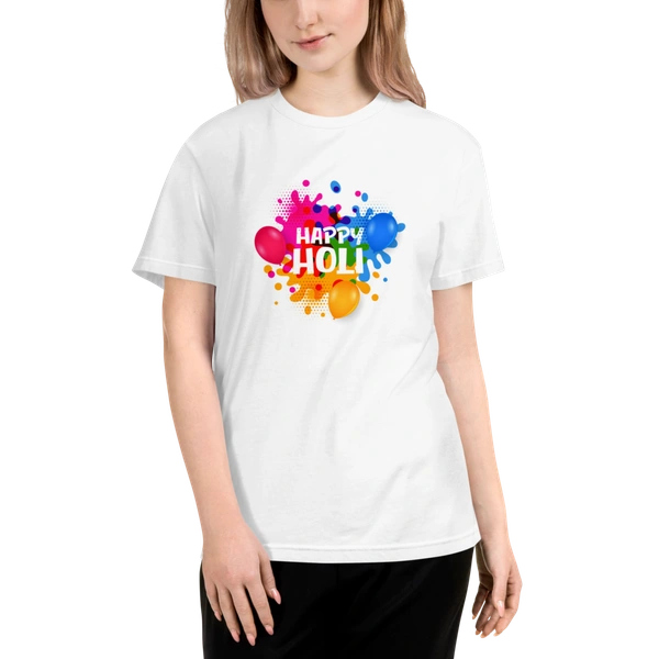 Kraftify Holi Festival Theam Printed White Unisex T-Shirt - Dri-fit for Men, Women & Kids.