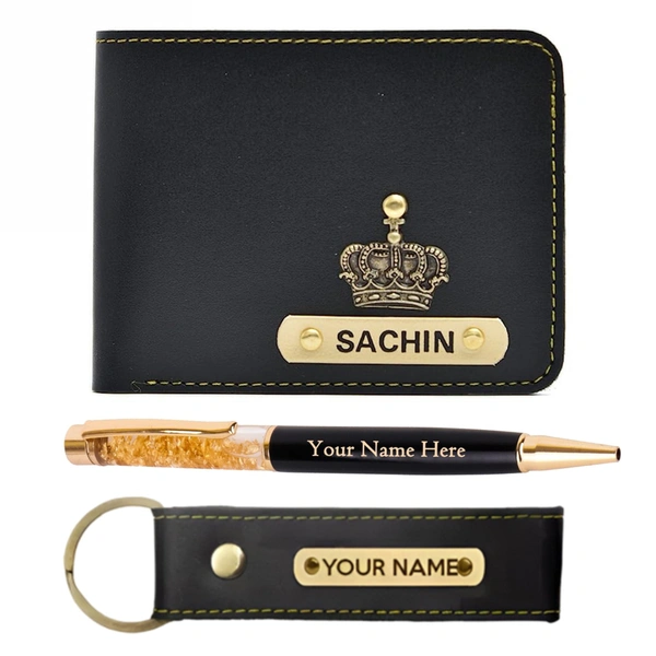 Kraftify Personalized Men's Name Wallet, Keychain, and Pen Combo Gift Set