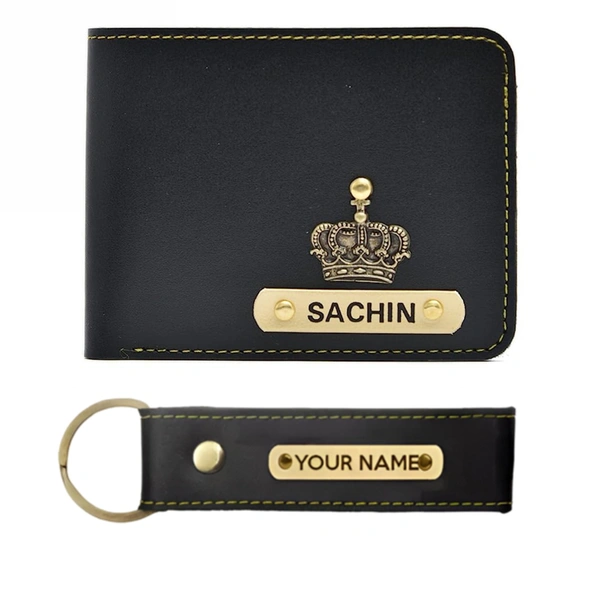 Kraftify Personalized Men's Name Wallet and Keychain Combo Gift Set