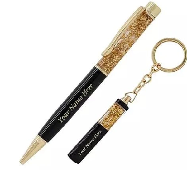Cybe Personalized Pen and Keychain Combo with Name Printed (Engraved) on Both for Gifting - Model - Gold 11