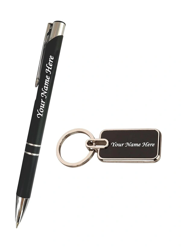 Kraftify Personalized Pen and Keychain Combo with Name Printed (Engraved) on Both for Gifting 