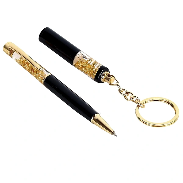 Cybe Personalized Pen and Keychain Combo with Name Printed (Engraved) on Both for Gifting - Model - Gold 03