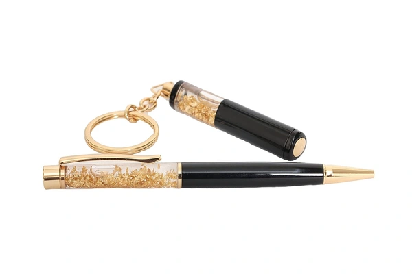 Cybe Personalized Pen and Keychain Combo with Name Printed (Engraved) on Both for Gifting - Model - Gold 10