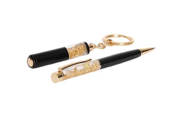 Cybe Personalized Pen and Keychain Combo with Name Printed (Engraved) on Both for Gifting - Model - Gold 09