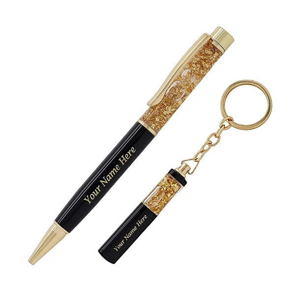 Cybe Personalized Pen and Keychain Combo with Name Printed (Engraved) on Both for Gifting - Model - Gold 04