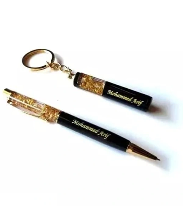 Cybe Personalized Pen and Keychain Combo with Name Printed (Engraved) on Both for Gifting - Model - Gold 06
