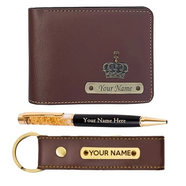 Kraftify Personalized Men's Name Wallet, Keychain, and Pen Combo Gift Set 