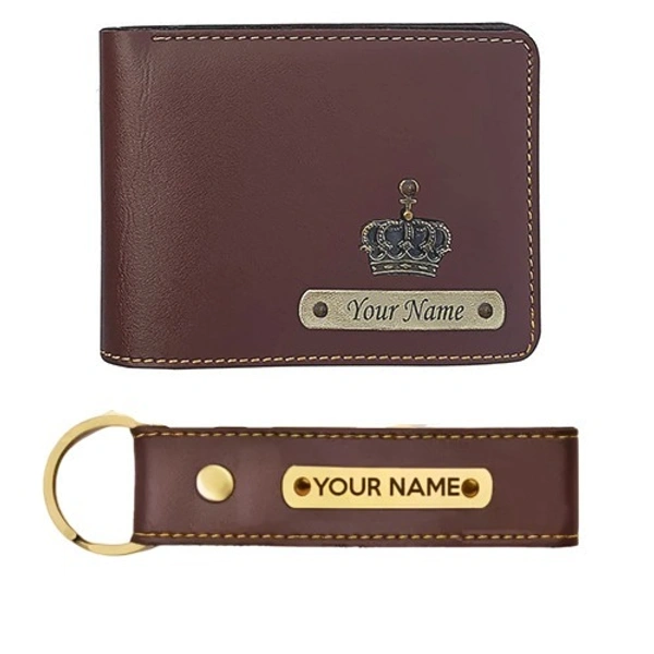 Kraftify Personalized Men's Name Wallet and Keychain Combo Gift Set