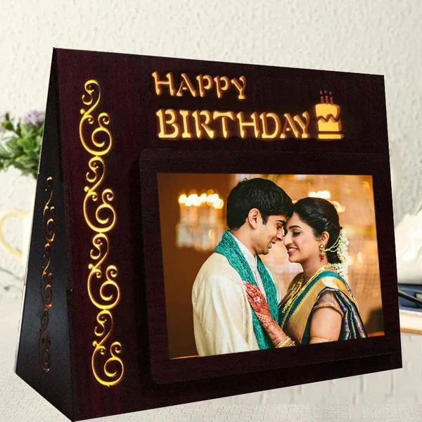 Kraftify Personalised Happy Birthday Photo lamp Frame With 1 Photo Print