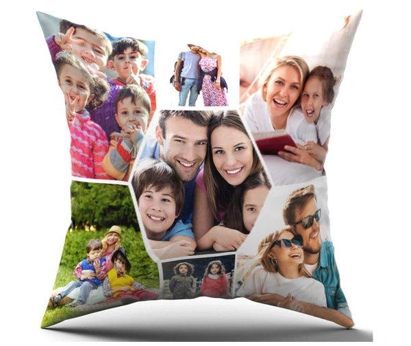 Kraftify Personalised Photo Cushion 12 X 12 Inch with 4 to 9 Photo Collage Personalized Best Gift for Love, Anniversary, Wedding, Couple, Birthday, Etc.