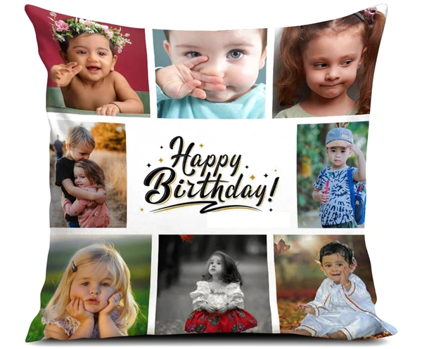 Kraftify Personalised Photo Cushion 12 X 12 Inch with 4 to 9 Photo Collage Personalized Best Gift for Love, Anniversary, Wedding, Couple, Birthday, Etc.