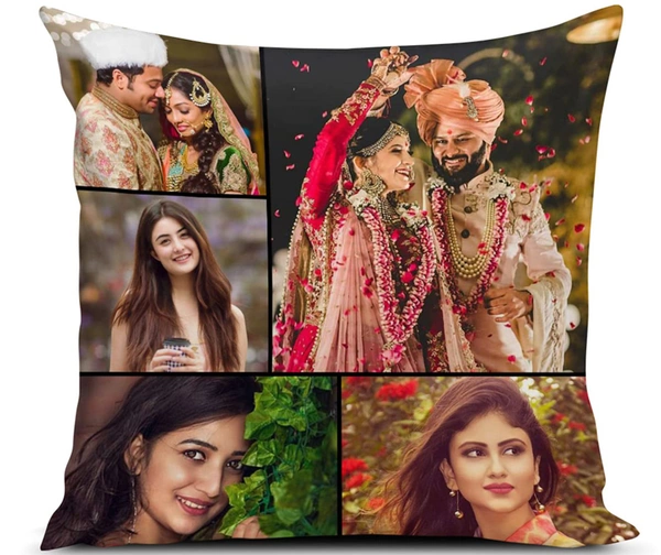 Kraftify Personalised Photo Cushion 12 X 12 Inch with 4 to 9 Photo Collage Personalized Best Gift for Love, Anniversary, Wedding, Couple, Birthday, Etc.