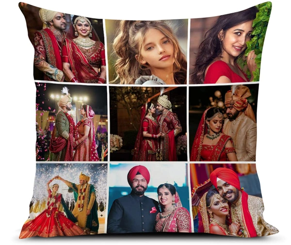 Kraftify Personalised Photo Cushion 12 X 12 Inch with 4 to 9 Photo Collage Personalized Best Gift for Love, Anniversary, Wedding, Couple, Birthday, Etc.